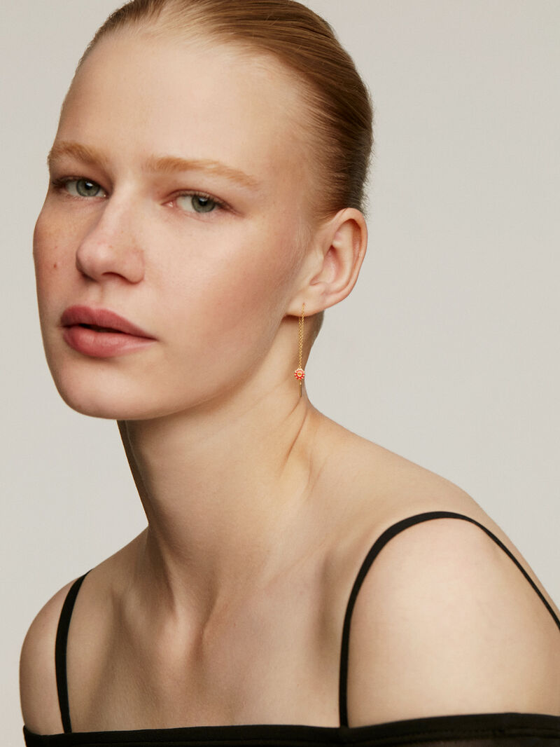 Single earring made of silver, coated in 18kt gold with multicolor enamel from the RUSH Collection image number 1