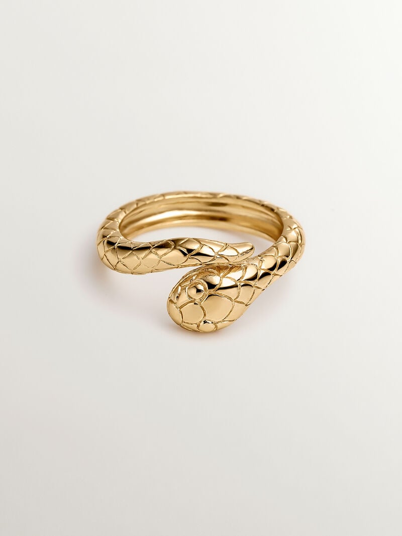 925 Silver ring bathed in 18K yellow gold in the shape of a snake image number 2