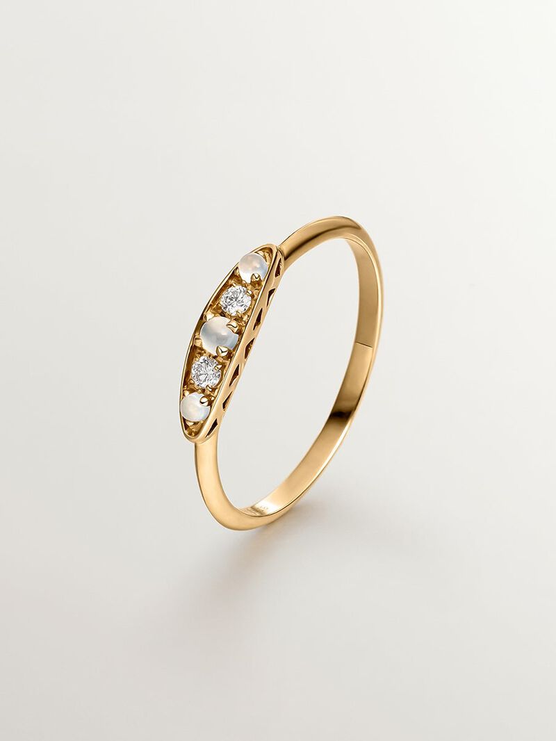 18K yellow gold ring with cabochon-cut blue chalcedonies and brilliant-cut diamonds image number 0