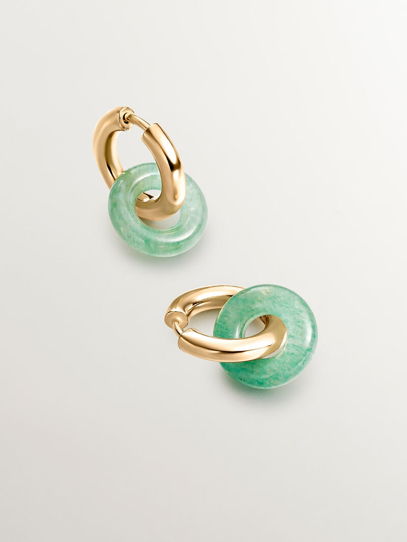 Medium hoop earrings made of 925 silver bathed in 18K yellow gold with green aventurine image number 2