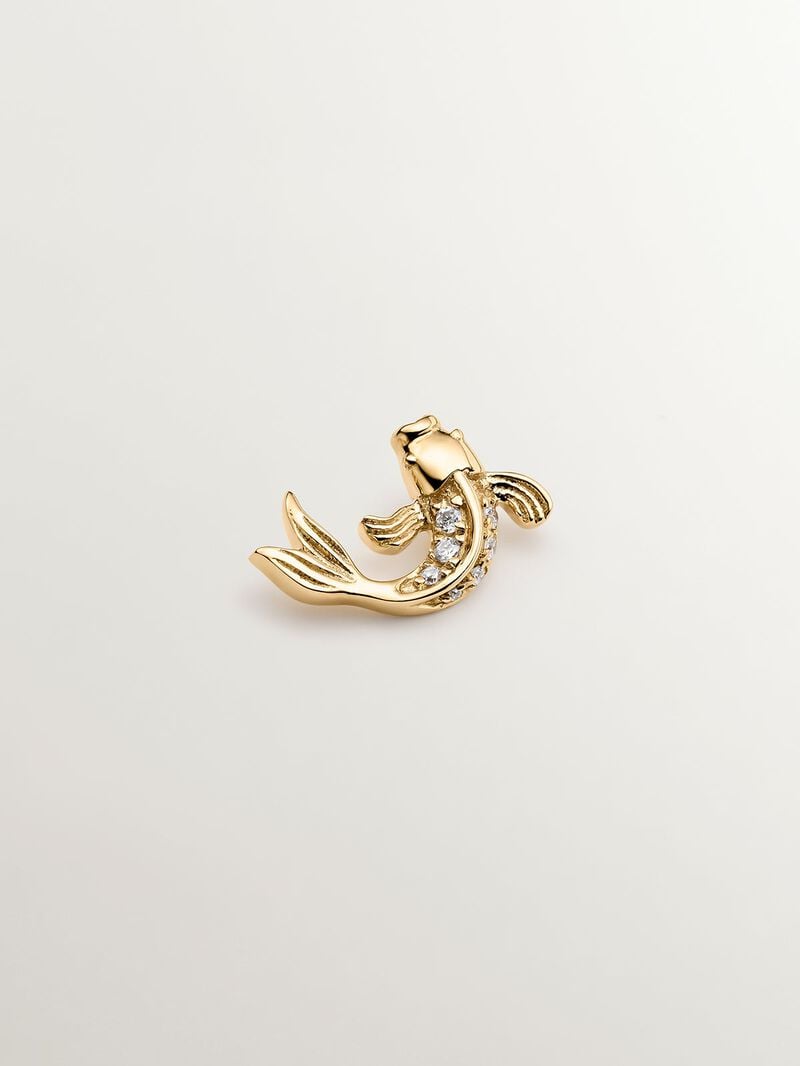 Individual 18K yellow gold earring with diamond-shaped fish. image number 0