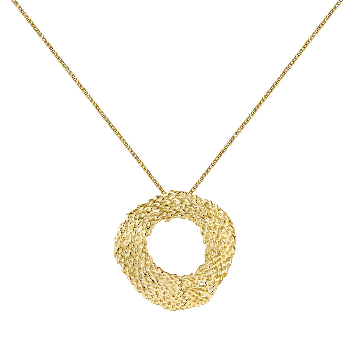Gold plated geometric wicker circle necklace , J04420-02, hi-res