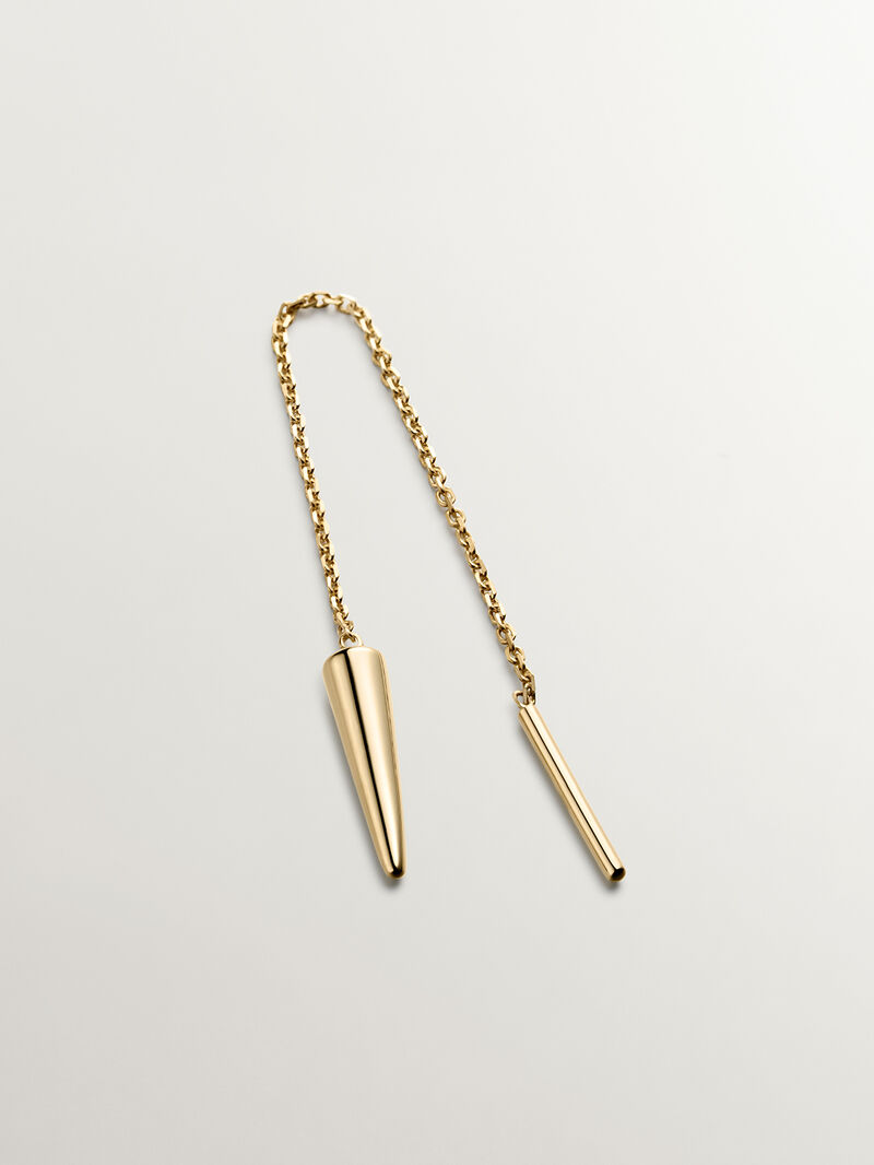 Individual 9K yellow gold earring with chain and spike. image number 0