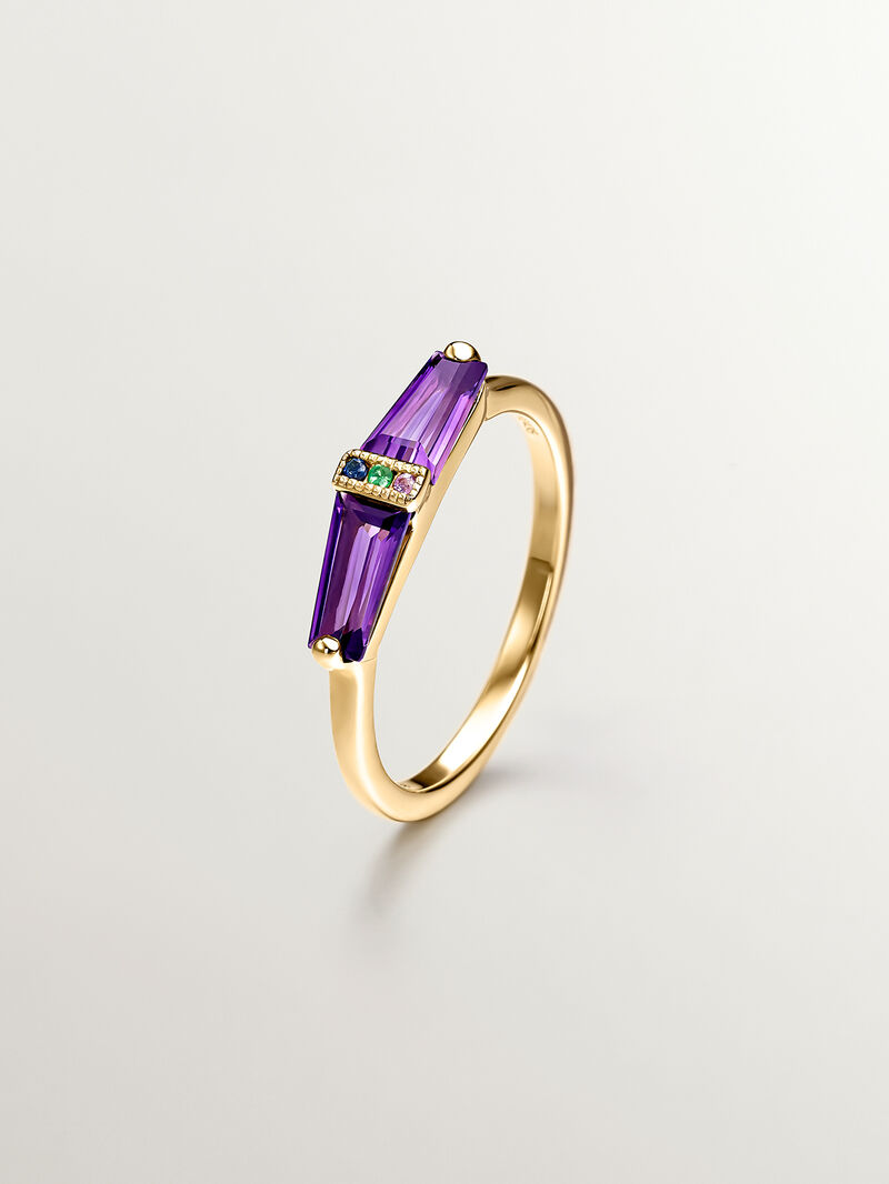 927 Silver ring bathed in 18K yellow gold with pink amethyst and multicolor sapphires image number 0