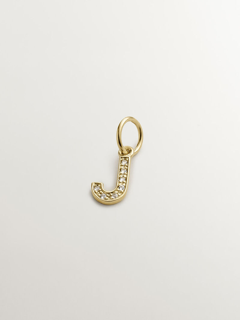 925 Sterling Silver Charm, 18K Yellow Gold Plated with White Topaz Initial J. image number 0