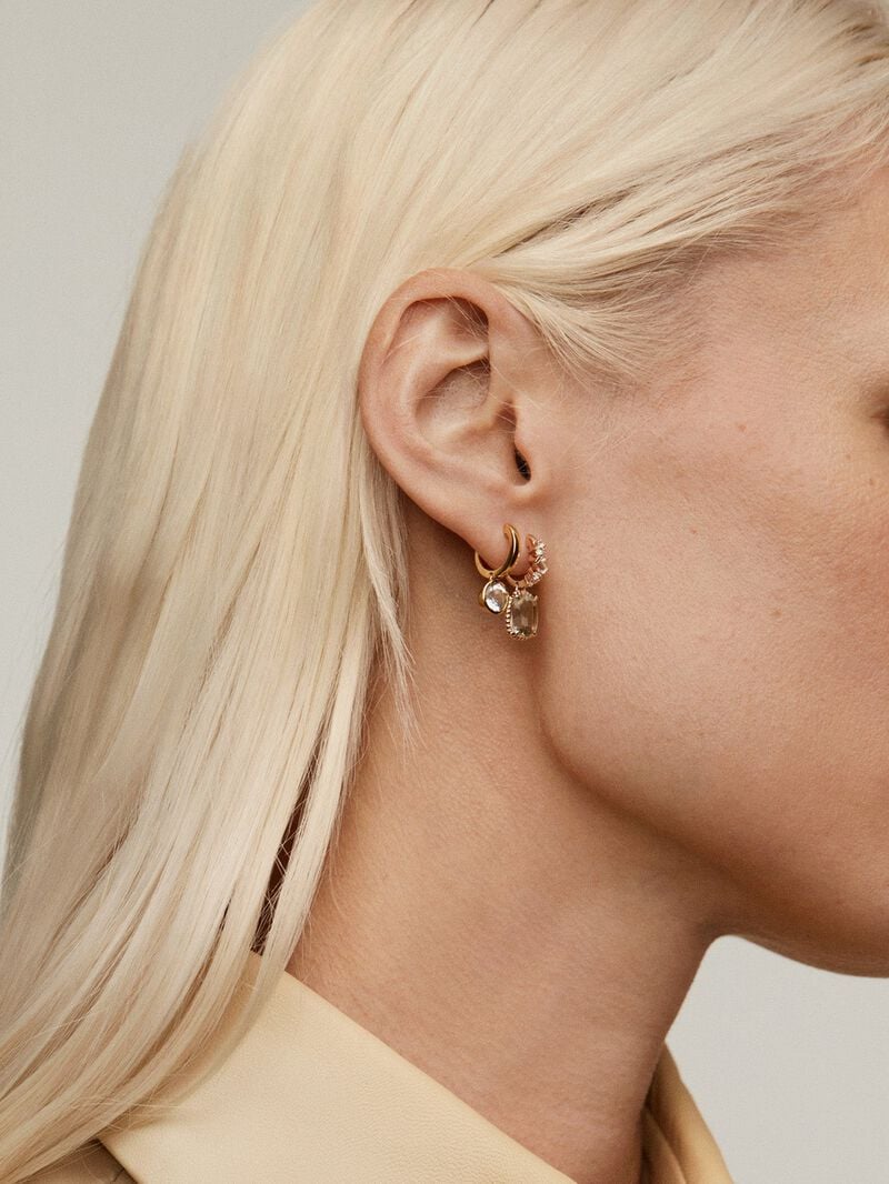 925 silver hoop earrings bathed in 18K yellow gold with white topaz image number 5