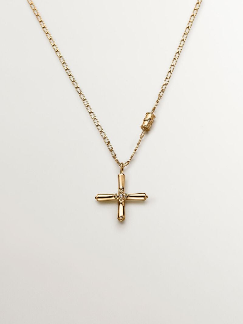 18K yellow gold plated sterling silver 925 pendant with cross and white topaz image number 0