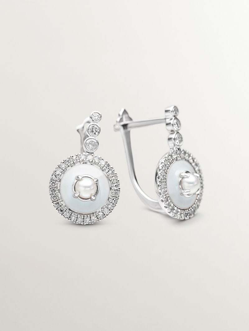 925 silver earrings with purple tannitas, white diamonds and white enamel image number 2