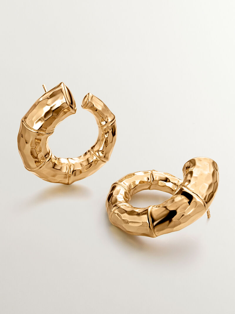 Large hoop earrings made of 925 silver, bathed in 18K yellow gold with a bamboo texture. image number 4
