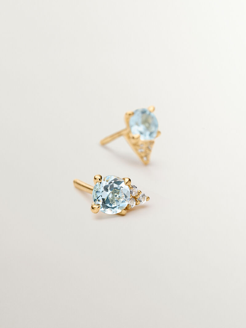 925 Silver earrings bathed in 18K yellow gold with sky blue topaz and white sapphires. image number 4