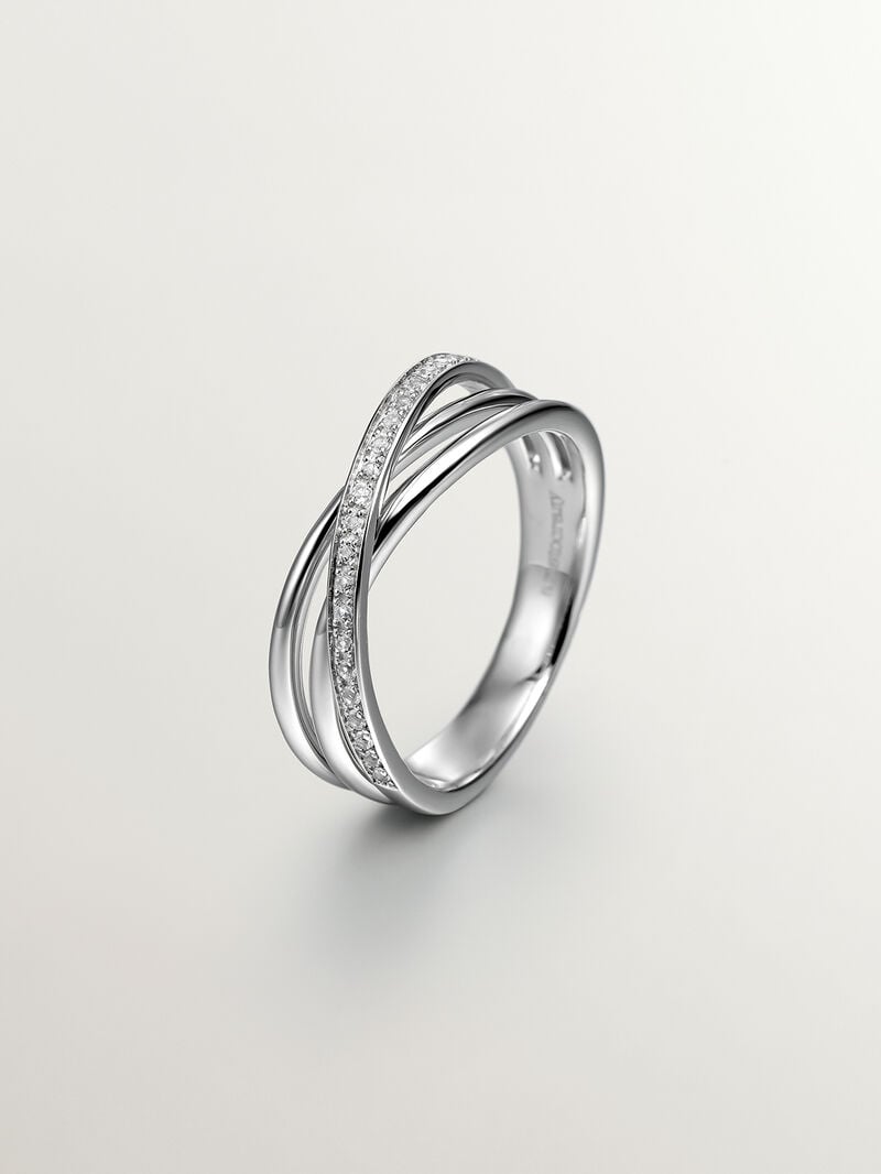 925 Silver Double Ring with White Topazes image number 2