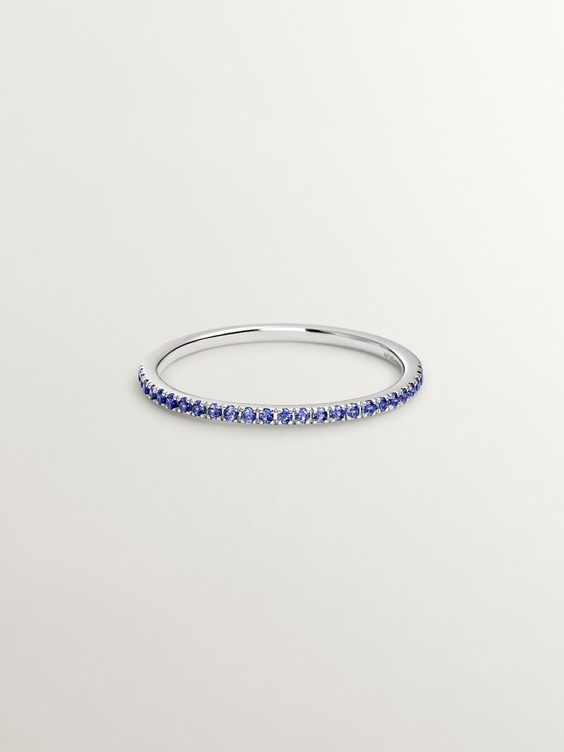 9K white gold ring with blue sapphires image number 2