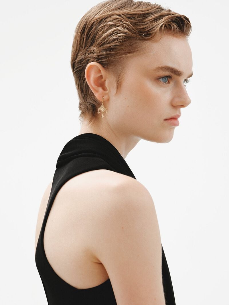 925 Silver hoop earrings bathed in 18K yellow gold with ethnic motifs image number 2