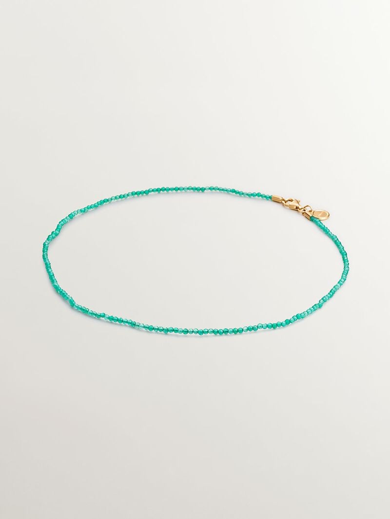 925 Silver necklace bathed in 18K yellow gold with green onyx beads. image number 0