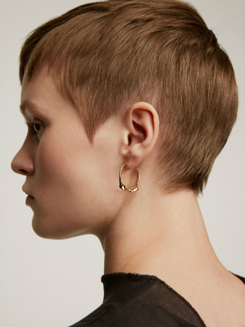 Large irregular hoop earrings made of 925 silver covered in 18K yellow gold image number 1