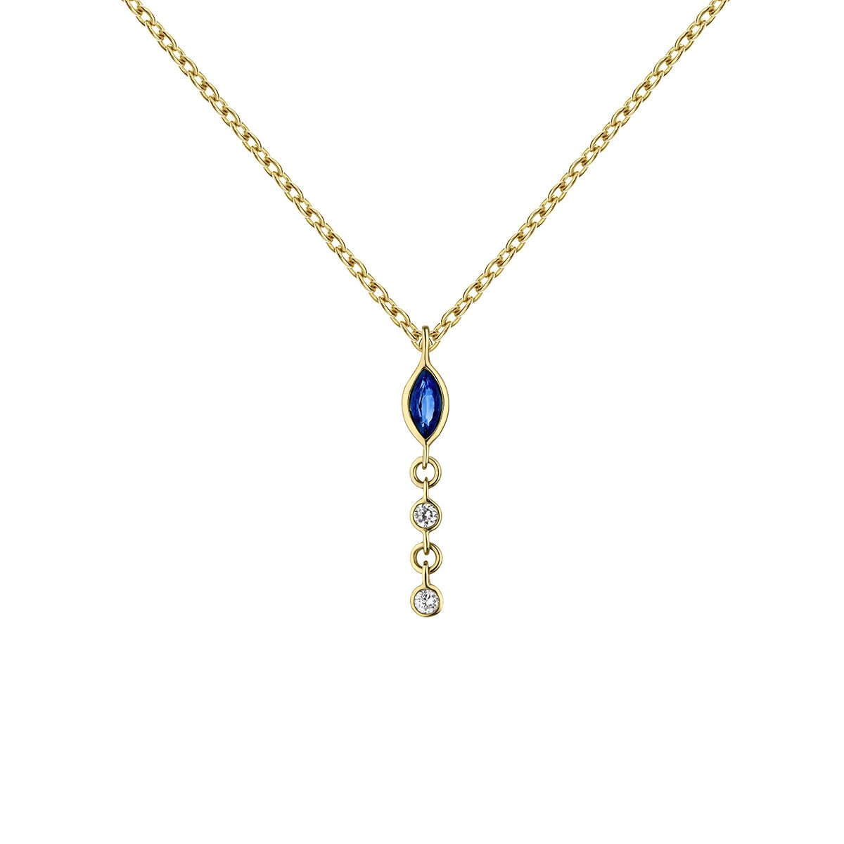 Colgante cadena de oro amarillo de 9kt con diamantes y zafiro azul, J04983-02-BS, hi-res