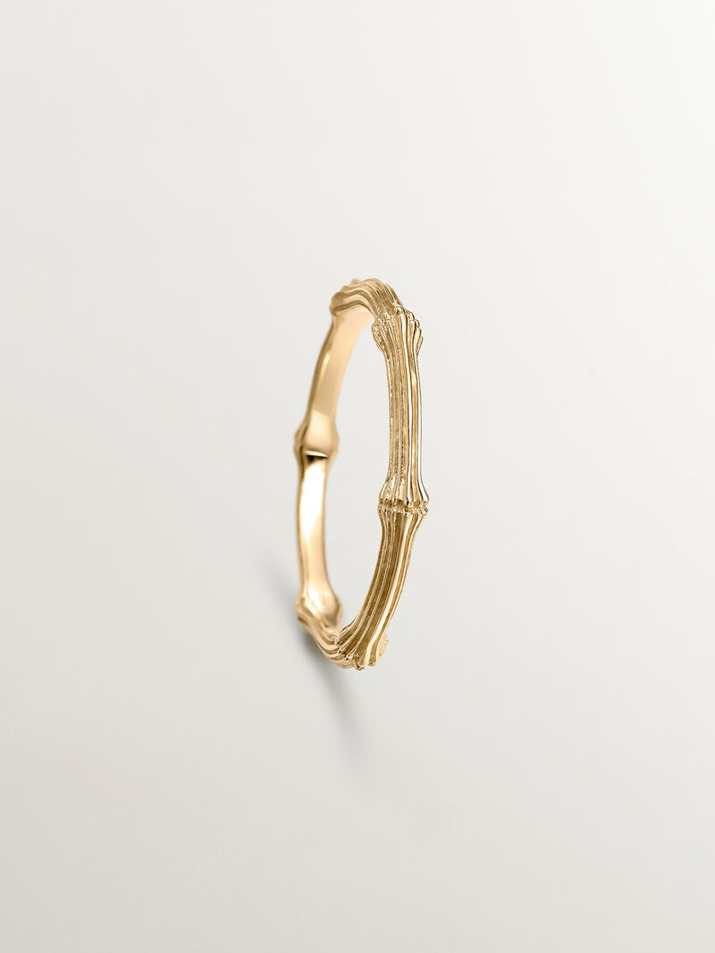 9K Yellow Gold Ring with Bamboo Texture image number 4