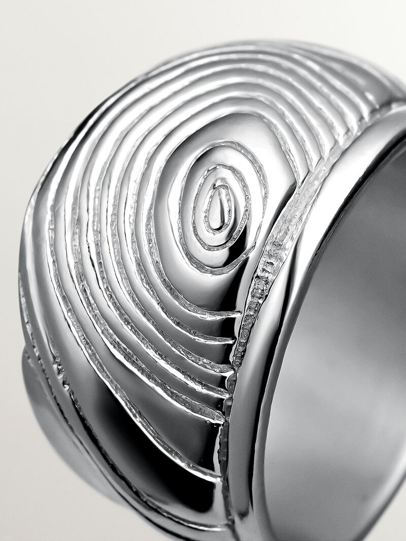 Wide 925 silver ring with embossing and irregular shape. image number 4