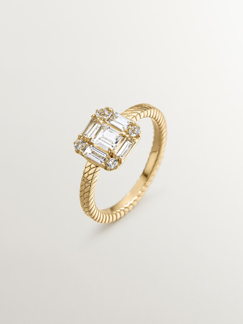 926 Silver ring bathed in 18K yellow gold with gallone finish and white topazes. image number 0