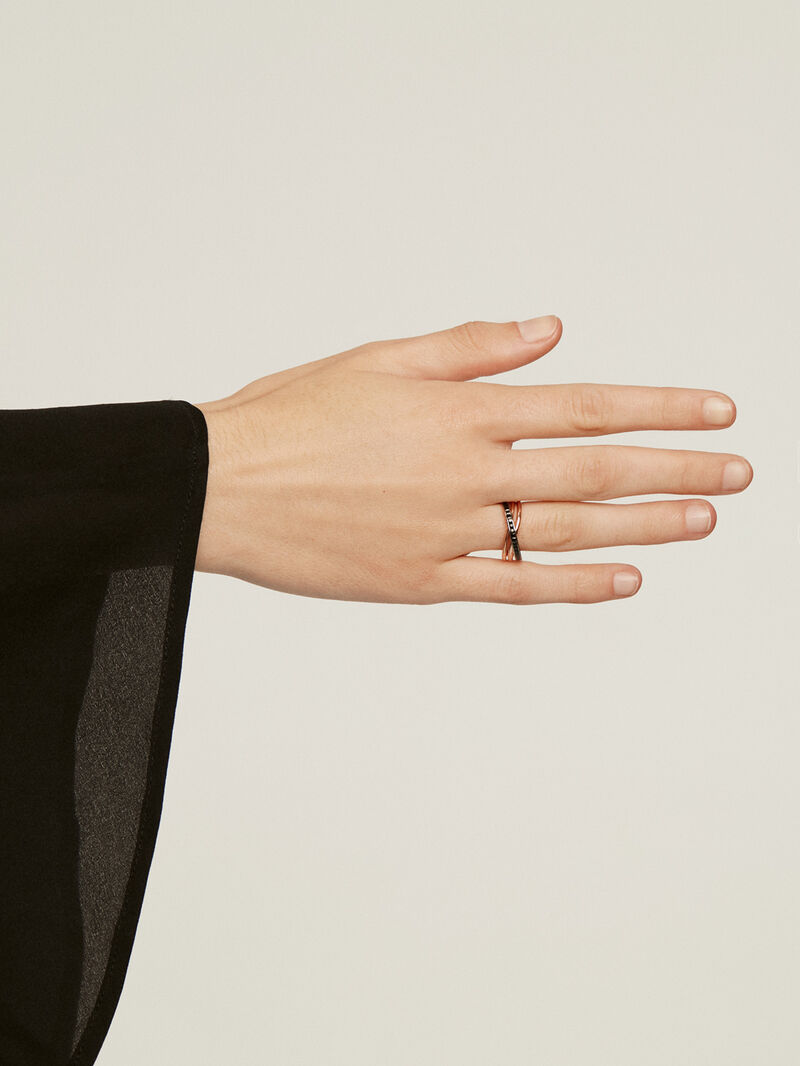 925 Silver double ring bathed in 18K rose gold with black spinels. image number 1