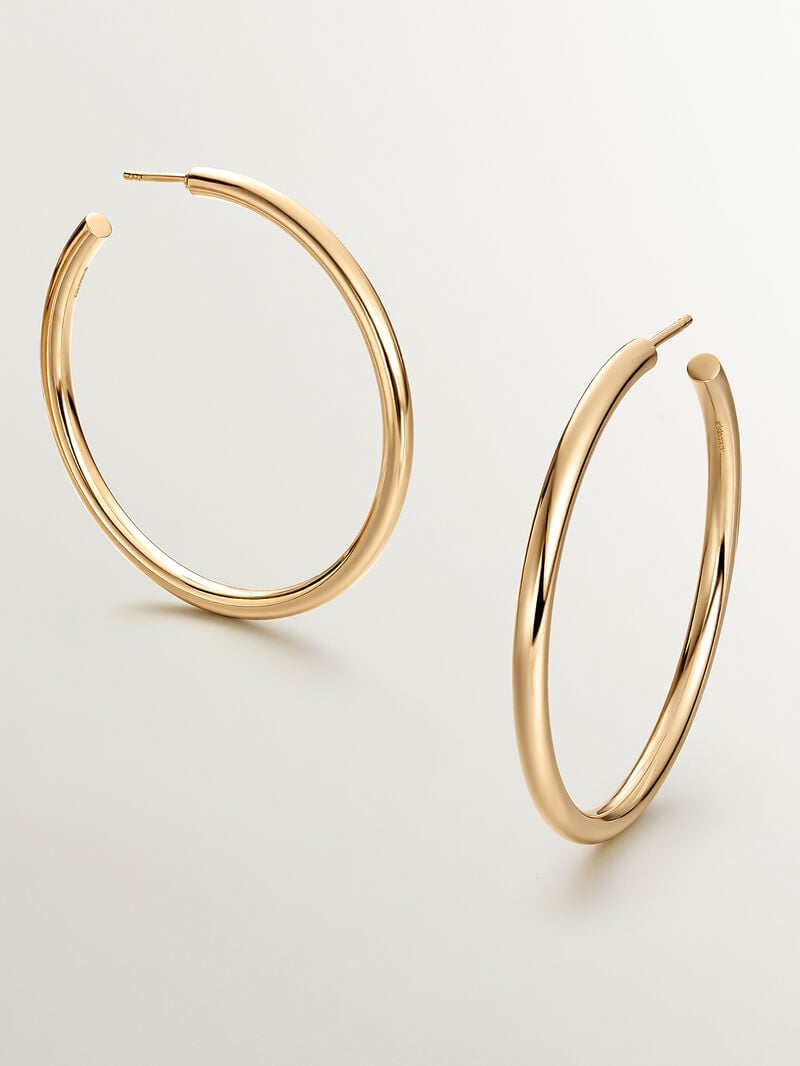 Large hoop earrings made of 925 silver, coated in 18K yellow gold. image number 0