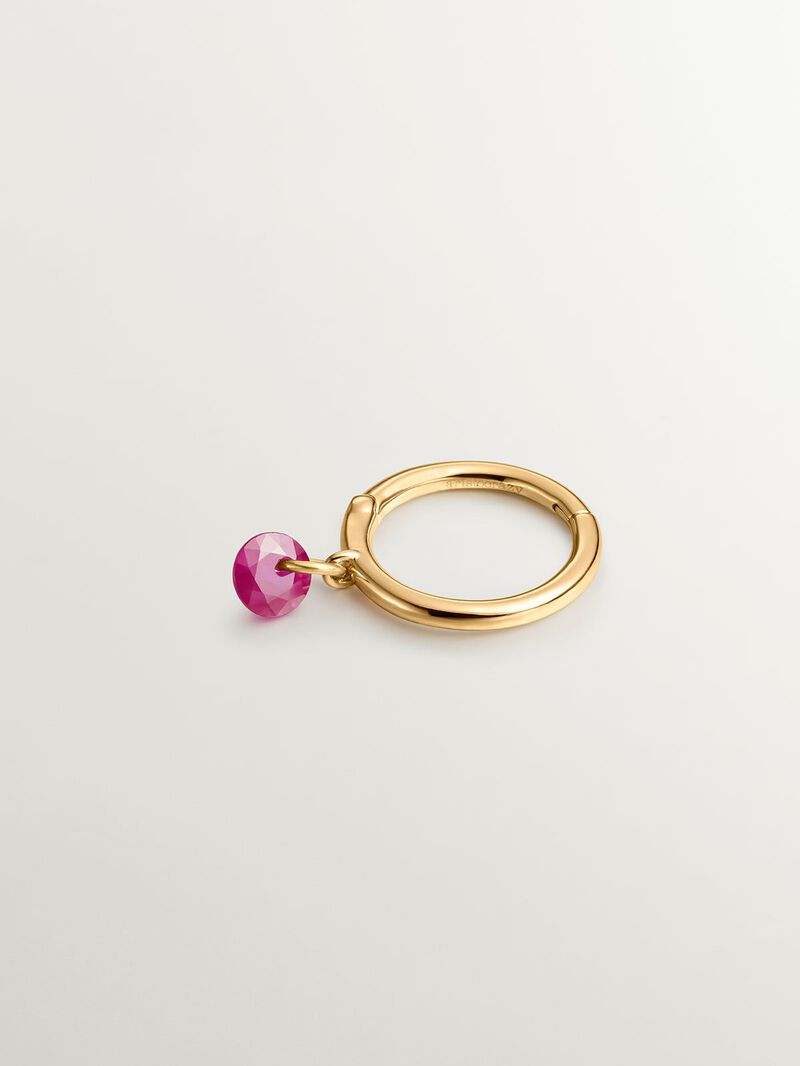 Individual 9K yellow gold hoop earring with ruby. image number 2