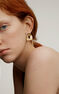 XL-size, embossed earrings with chains in 18kt yellow gold-plated silver, J05219-02