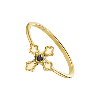 Gold plated cross ring with spinels , J04225-02-BSN,hi-res