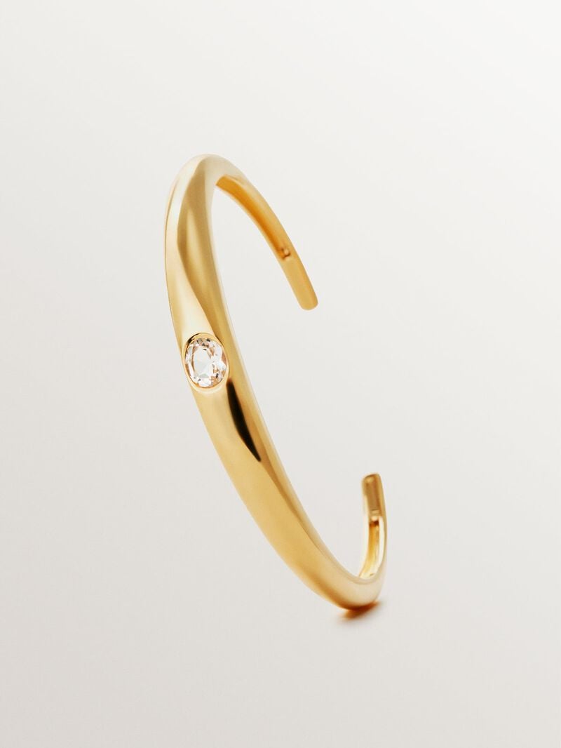 Rigid 18K yellow gold plated 925 silver bracelet with white topaz image number 2