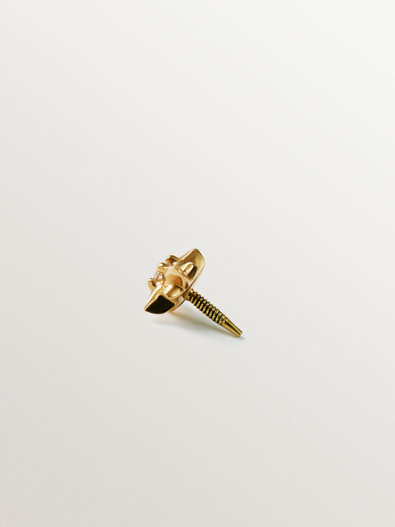 18K yellow gold single piercing with white diamond image number 2