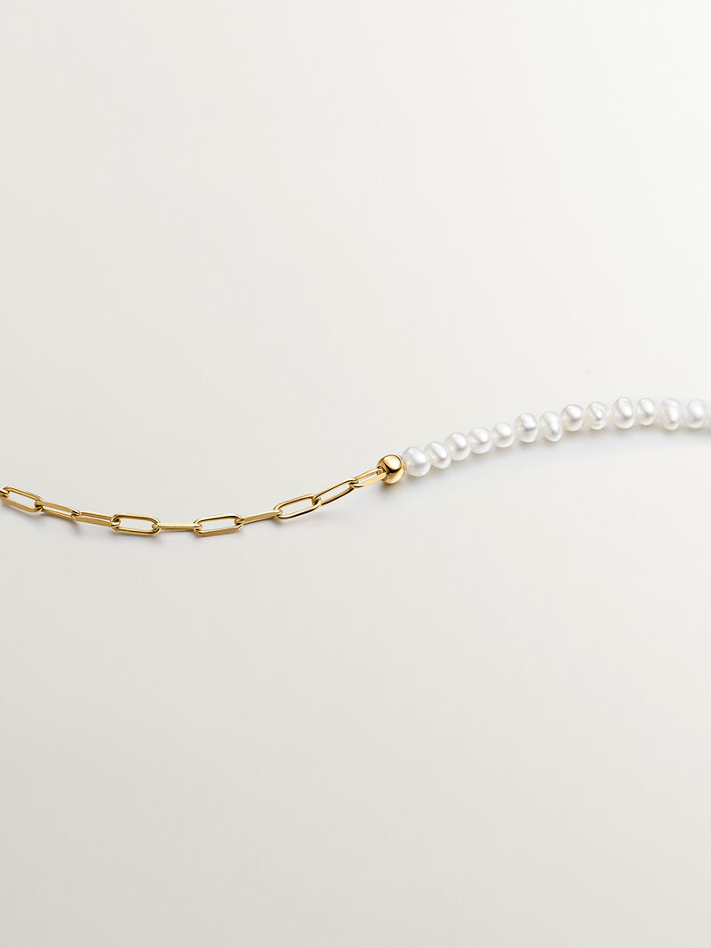 925 silver link necklace in 18k yellow gold with pearls image number 1