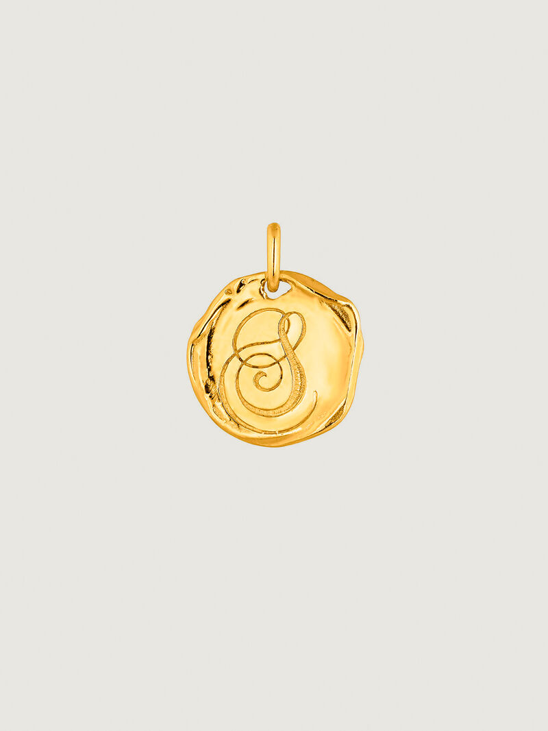 Handcrafted 925 silver charm bathed in 18K yellow gold with initial S image number 0