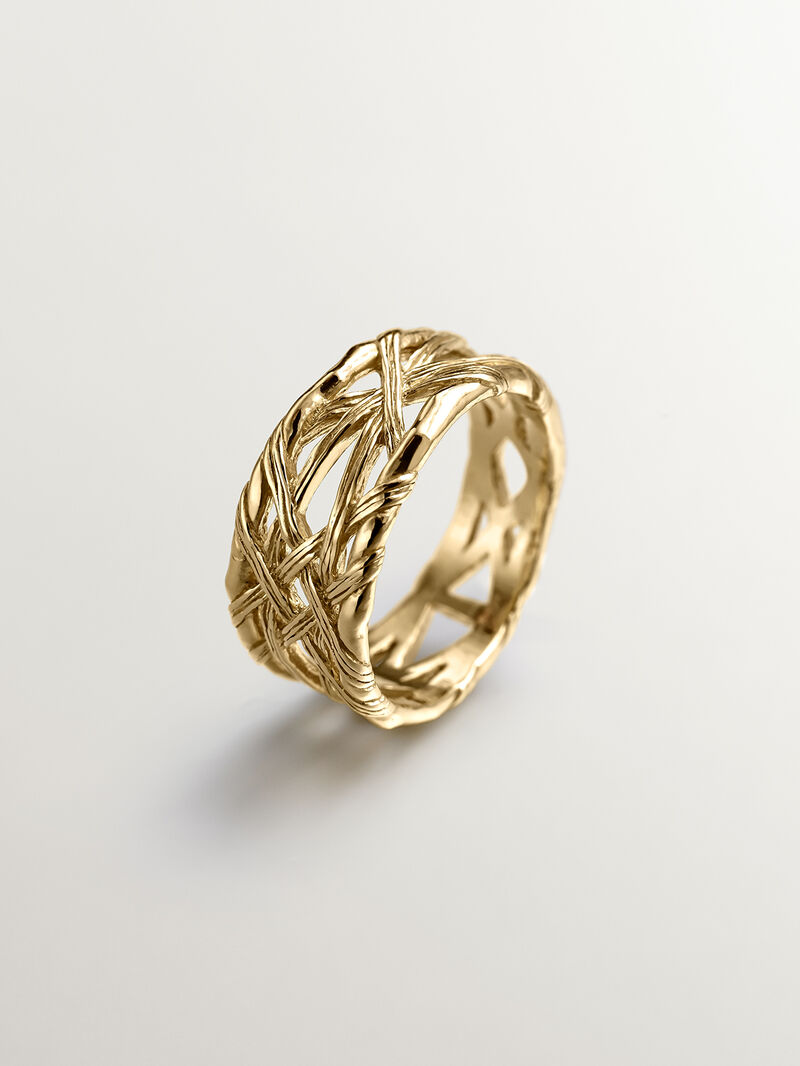 925 Silver ring bathed in 18K yellow gold with wicker texture. image number 0