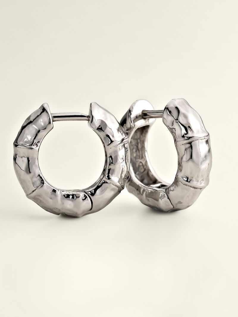 Small 925 silver hoop earrings with bamboo texture. image number 6