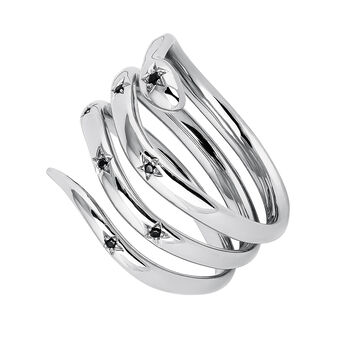 Silver snake ring with spinels , J04196-01-BSN,hi-res