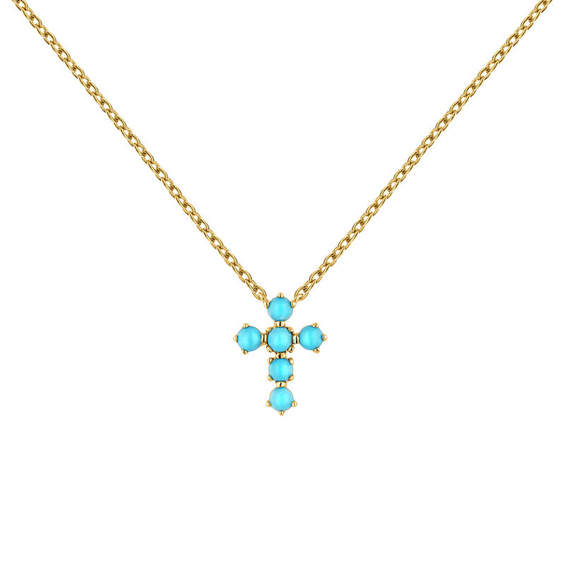 9kt gold turquoise cross necklace , J04709-02-TQ, hi-res