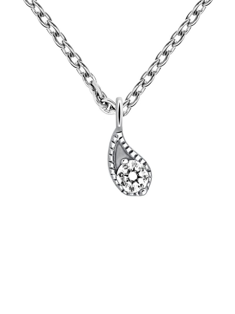 9K white gold pendant with drop and white diamonds image number 2