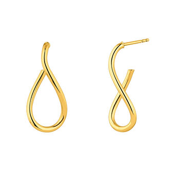 Medium thin wavy hoop earrings in silver with 18k gold plating, J05135-02,hi-res