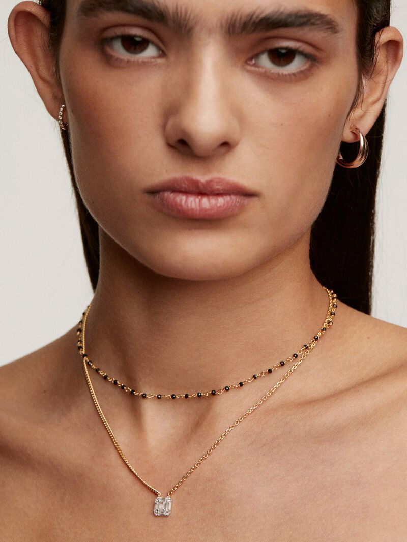 925 Silver necklace plated in 18K yellow gold with white topazes image number 5