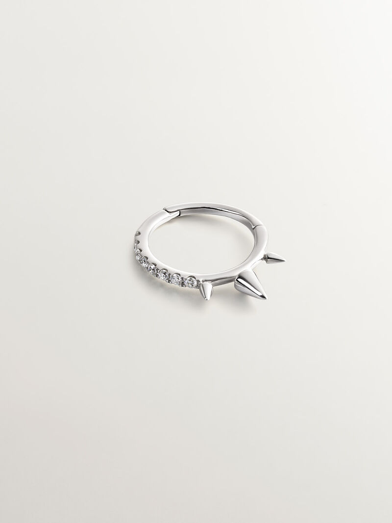 Individual small hoop earring in 9K white gold with spikes and diamonds. image number 2