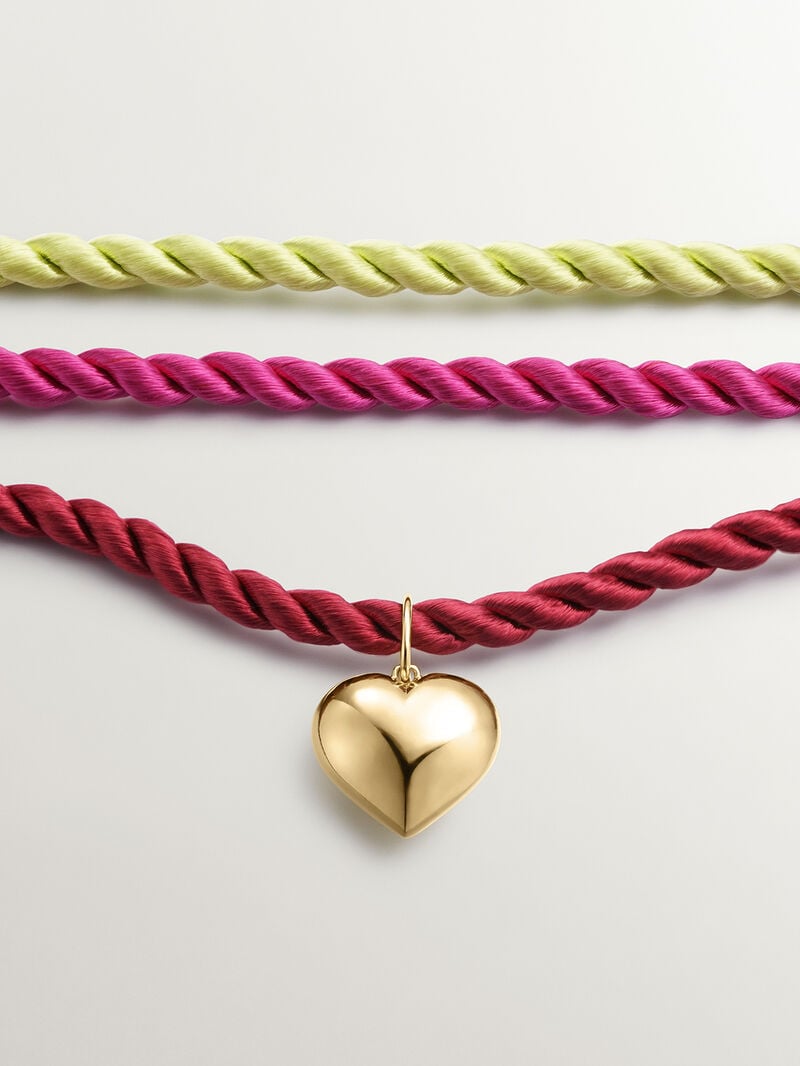 Silk cord necklace with yellow gold-plated silver heart image number 2