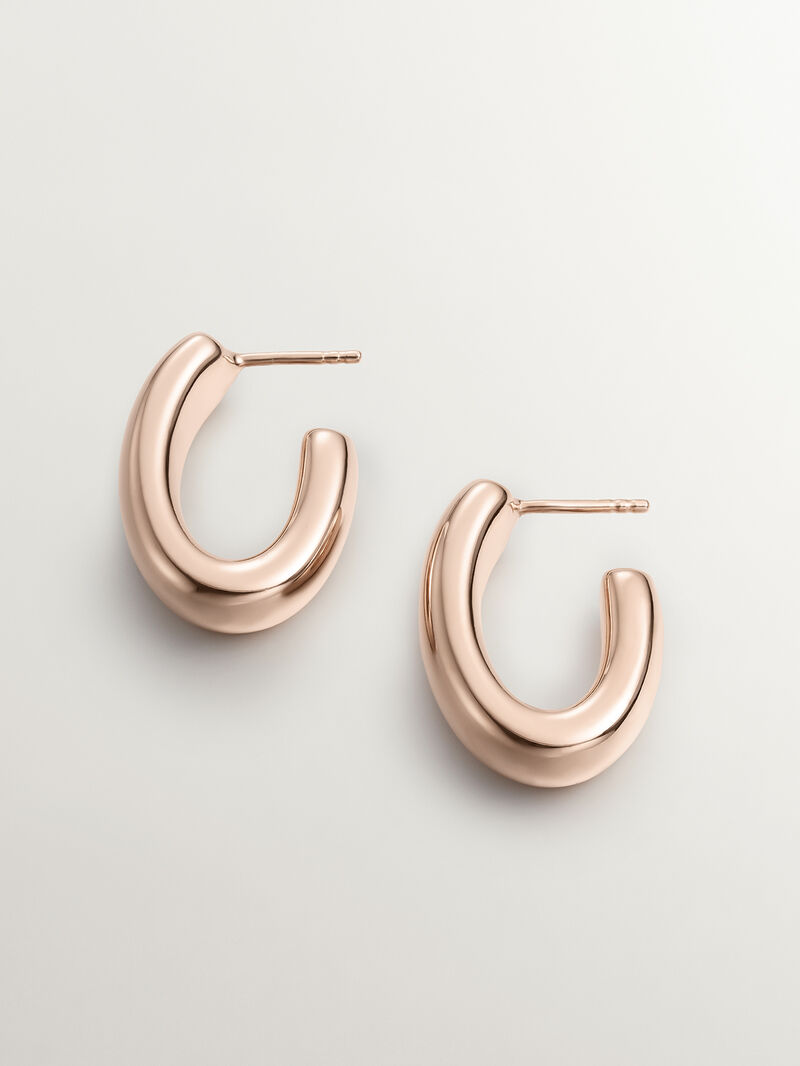 Small oval hoop earrings made of 925 silver plated in 18K rose gold. image number 2