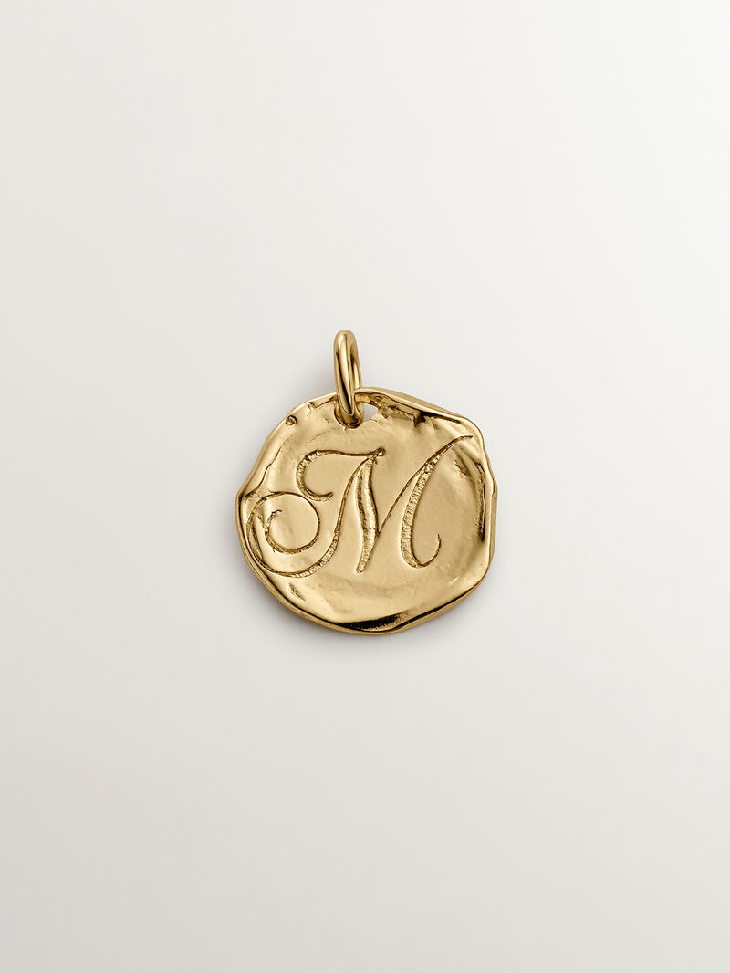 Handcrafted charm made of 925 silver bathed in 18K yellow gold with initial M. image number 0