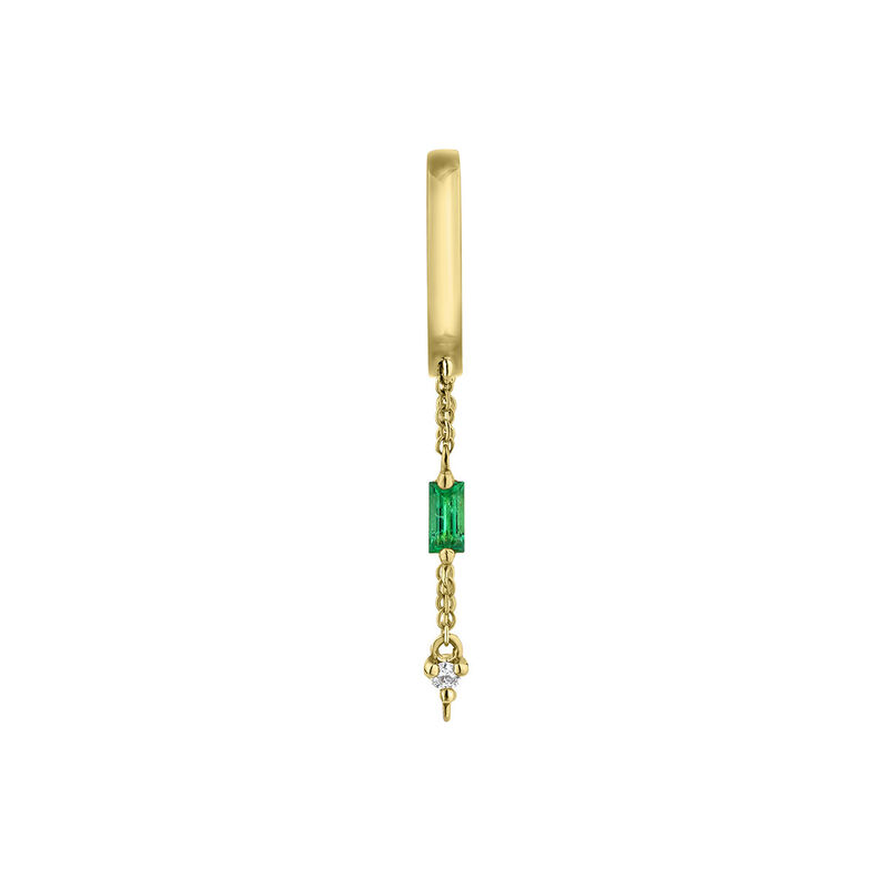 9 ct gold emerald pendant chain hoop earring, J04968-02-EM-H, hi-res