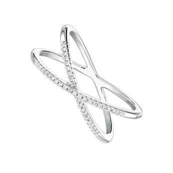 Crossover ring in 18k white gold with diamonds , J03937-01-09,hi-res