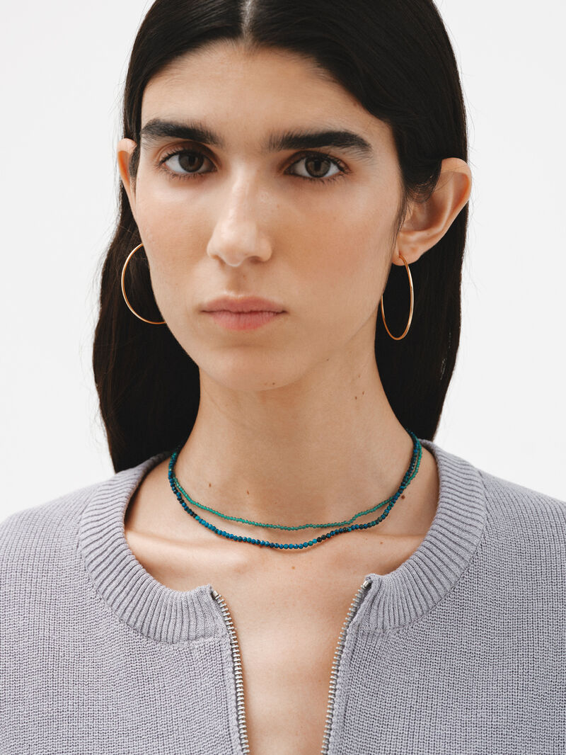 925 Silver necklace bathed in 18K yellow gold with chrysocolla beads. image number 5