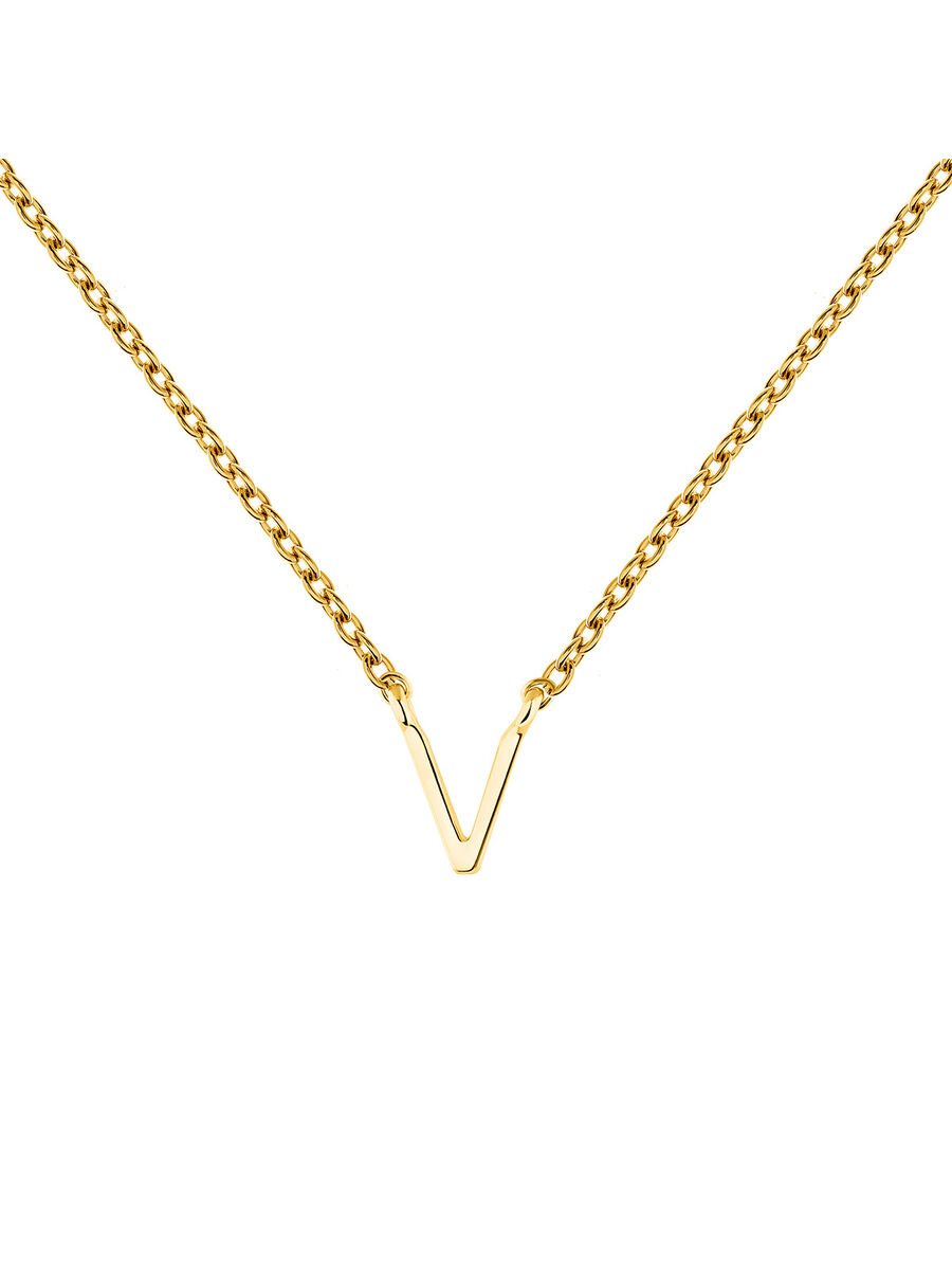 Gold Initial V necklace , J04382-02-V, hi-res