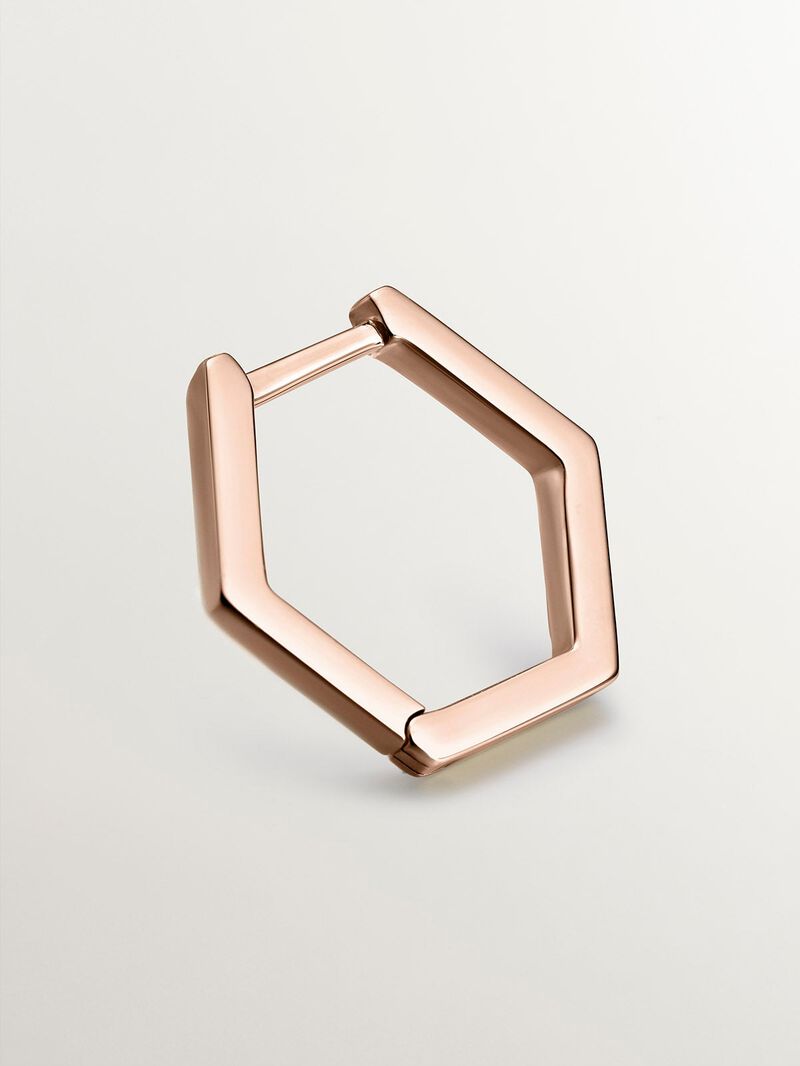 Individual 9K rose gold hoop earring with hexagonal shape. image number 4