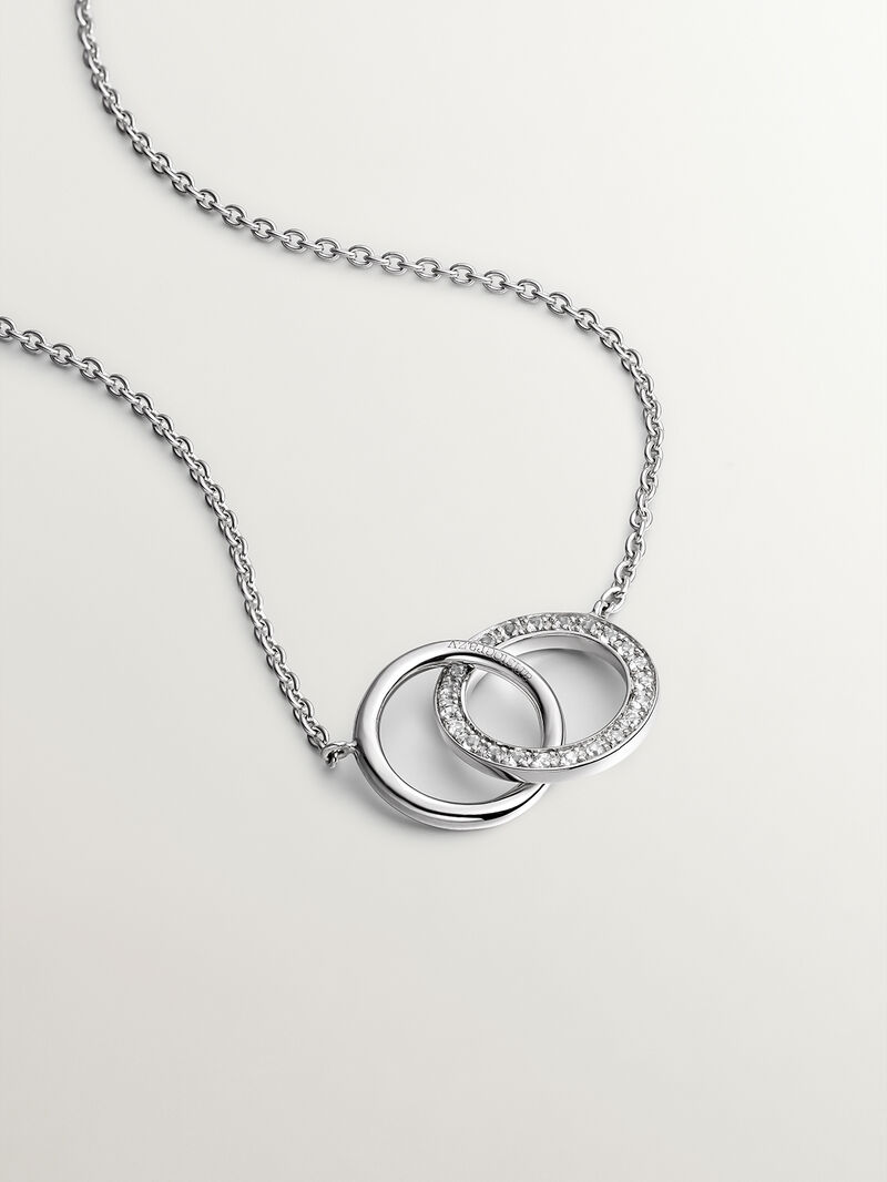 925 Silver pendant with circles and white topaz. image number 2