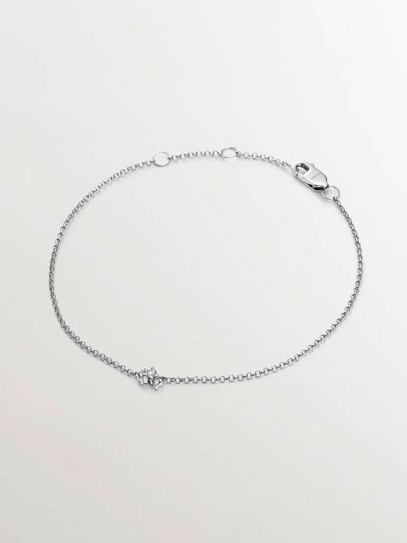 9K White Gold Rolo Link Bracelet with 3 Diamonds image number 0